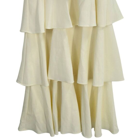 Mac Duggal Ieena NWT Ruffle Tiered Buckle Detail Dress in Cream Size 8 - Picture 9 of 16
